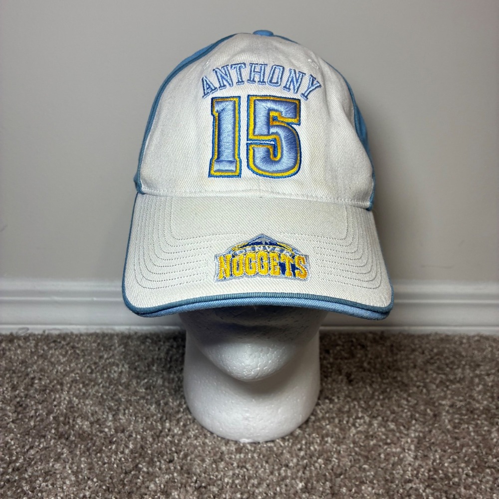 Carmelo Anthony Denver Nuggets Hat White Blue Drew Pearson Strap Adjustable Y2K